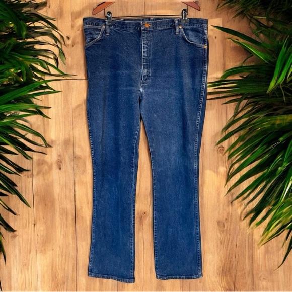 VINTAGE WRANGLER Straight Leg Classic Denim Blue Jeans - 42x34 - Picture 2 of 14